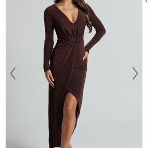 Showpo Janina Long Sleeve Midi Asymmetric Dress